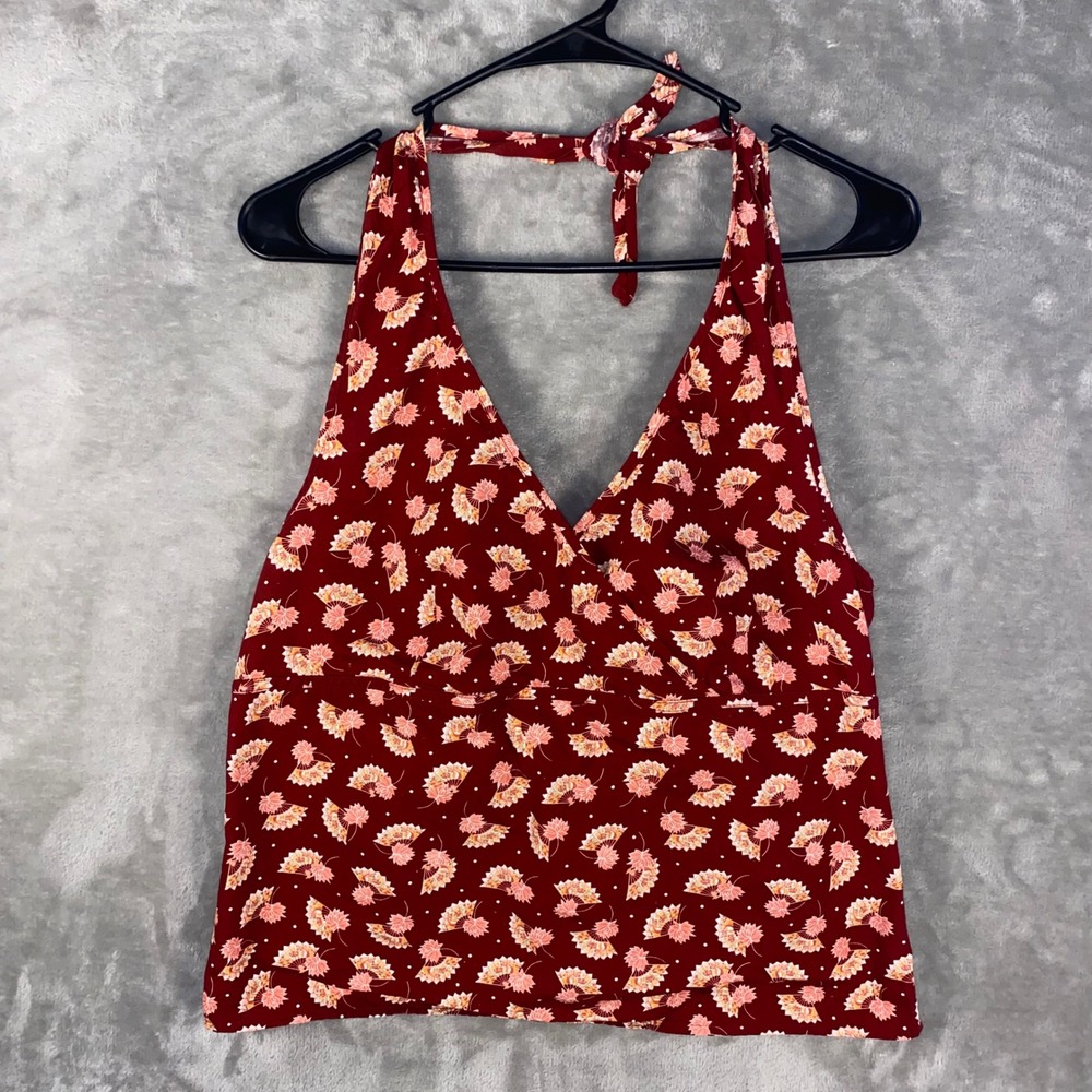 New York Company Burgundy Floral Fan Print Halter Tank Top Women's Size 14